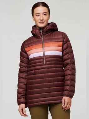 cotopaxi Fuego Down Hooded Pullover Puffer Women’s Small Chestnut Stripe Jacket